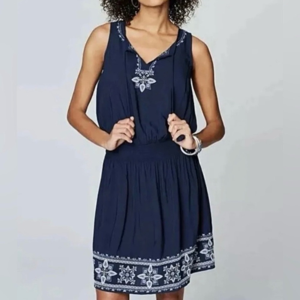 J Jill Embroidered Peasant Smocked Sleeveless Dress Size S